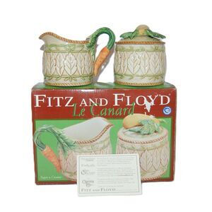 FITZ AND FLOYD CLASSICS LE CANARD SUGAR CREAMER SET YELLOW SQUASH CARROT EASTER